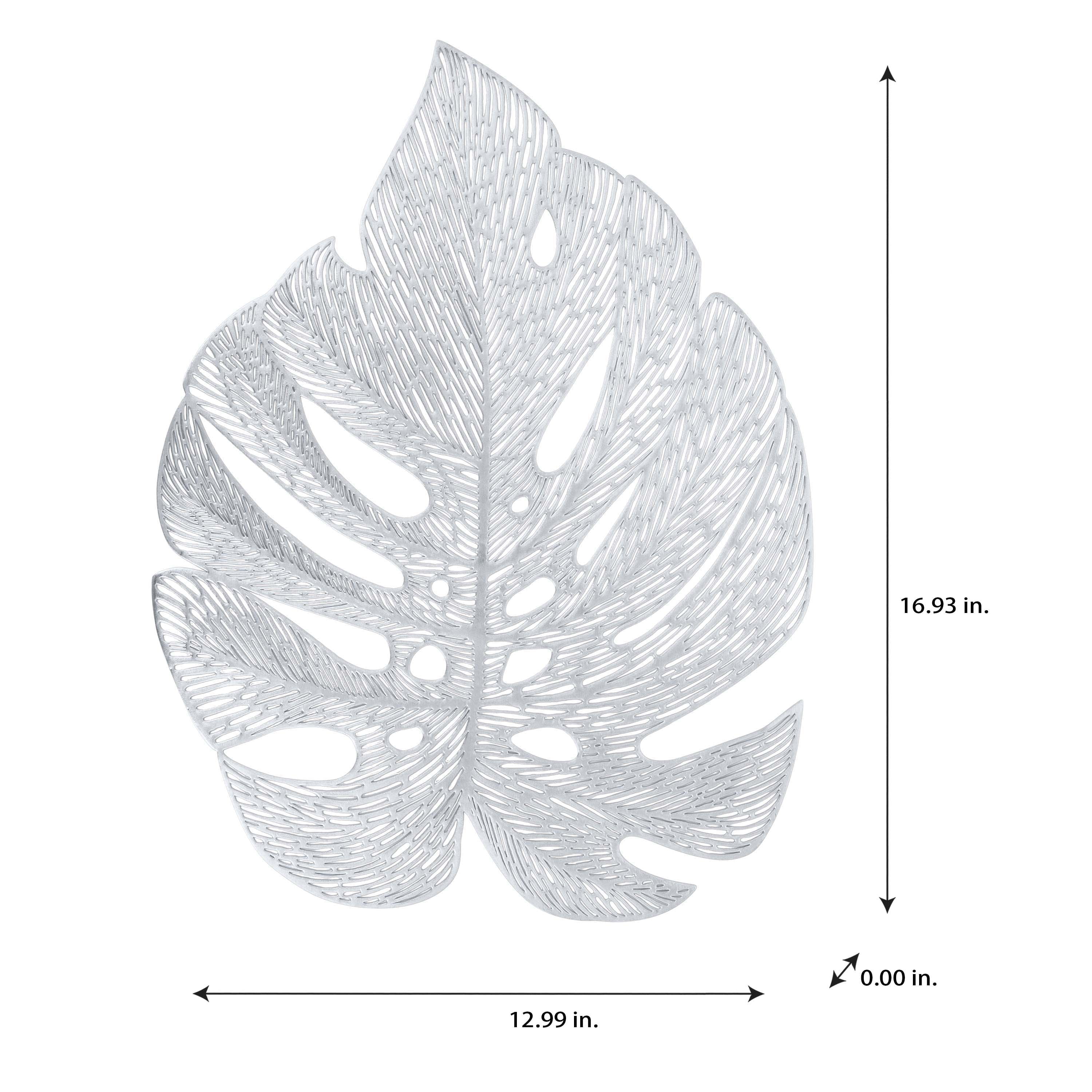 Home Details Set of Four Leaf Shape Table Place Mat, Silver