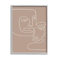 Stupell Industries Two Faces Single Line Drawing Brown Beige Abstract Graphic Art Gray Framed Art Print Wall Art, 24x30, by Design Fabrikken