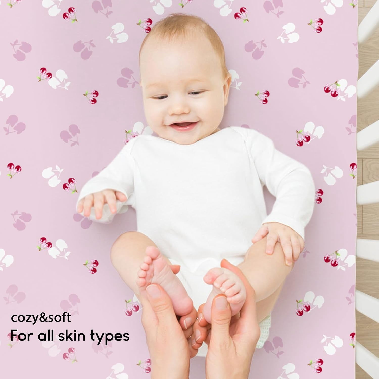 JJEAN-Pack and Play Sheets Fitted, Mini Crib Sheets 2-Pack for Pack N Play Mattress, Stretchy Playard Sheet, Soft and Breathable (Pink+Cherry)