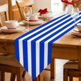 thumbnail image 2 of Blue Striped Table Runner Linen Burlap Table Runner 108 Inches Long Contemporary Abstract Horizontal Lines Dresser Scarves for Kitchen Island Coffee Dining Room Party Wedding Holiday Decor 13"x108", 2 of 8