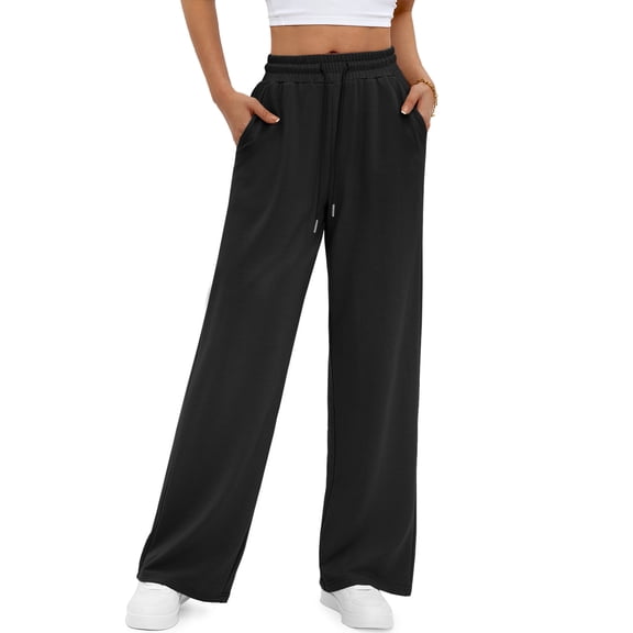 Fantaslook Wide Leg Sweatpants for Women Casual High Waisted Baggy Sweatpants Drawstring Workout Pants with Pockets Fashion Outfits