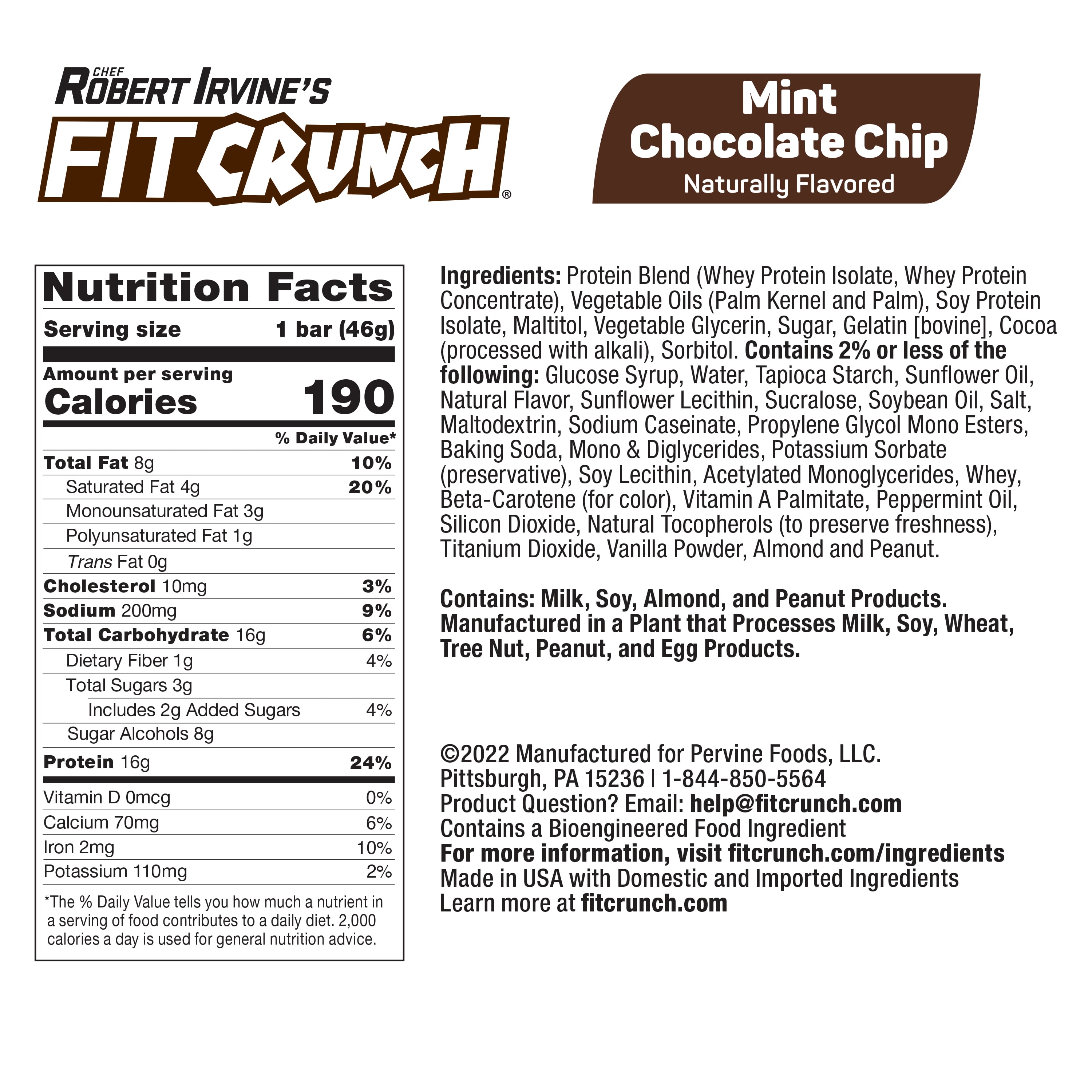 FITCRUNCH High Protein Baked Bar, Mint Chocolate Chip, 16g Protein, 1.62oz, 4 Count