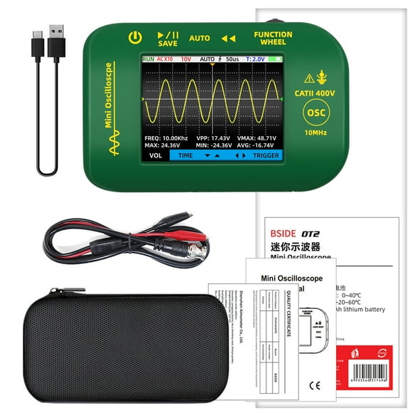 TFixol BDIDE-OT2 Oscilloscope Portable avec Écran TFT de 2,8 Pouces, Bande Passante de 10 MHz, Échantillonnage en Temps Réel de 48 Msa/s, Portée Automatique, Vraie Efficacité, Maintien des Données et Arrêt Automatique (Configuration Standard)