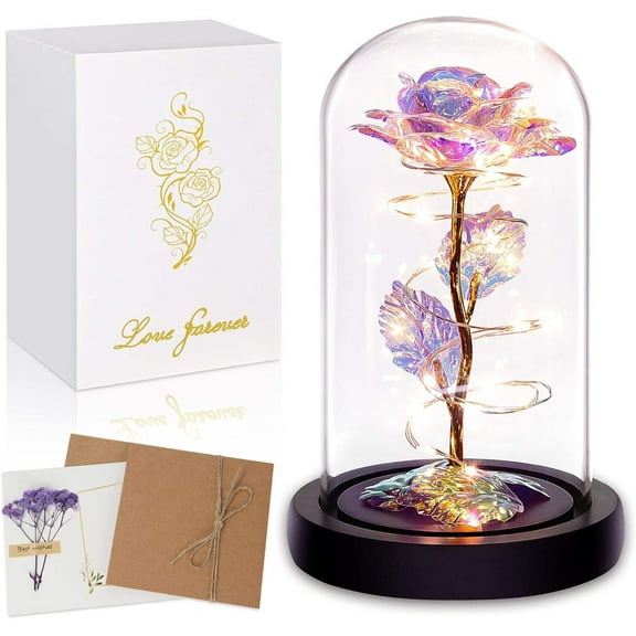 Birthday Gifts for Women,Mothers Day Flowers Gifts for Mom,Wife,Grandma,Mom Gifts for Her,Light up Rose Flowers in Glass Dome,Colorful Rainbow Flower Rose Presents for Birthday,Anniversary,Valentines