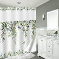 thumbnail image 3 of Dznils No Hook Shower Curtain with Snap-in Liner, Green Eucalyptus Fabric Bathroom Curtain, 72 x 74, 3 of 8