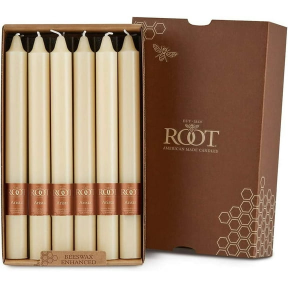 ROOT Candles Unscented Smooth Arista™ Taper Candles, 9-Inch Tall, Box of 12, Color: Buttercream