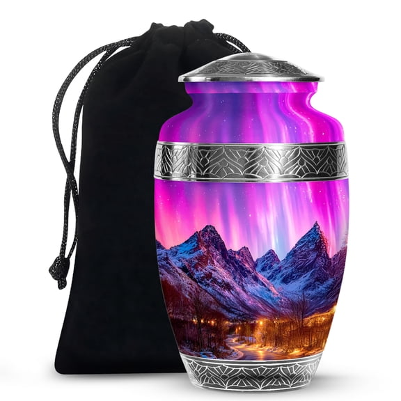 MUKTIVE Northern Lights Decorative Urns for Ashes Adult Teenager 10 Inch, Funeral Urn for Adult Male, Blue Burial Ash Urns for Humans, Large Mountain Urn for Couple Cremation