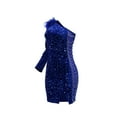 thumbnail image 4 of jsaierl Sequin Dress for Women One Shoulder Long Sleeve Bodycon Mini Dress Sexy Side Split Prom Evening Party Faux Fur Cocktail Dress Club Date Night Sparkly Dress, 4 of 9