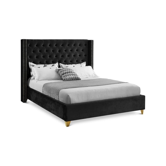 Meridian Furniture Barolo Black Velvet Full Bed