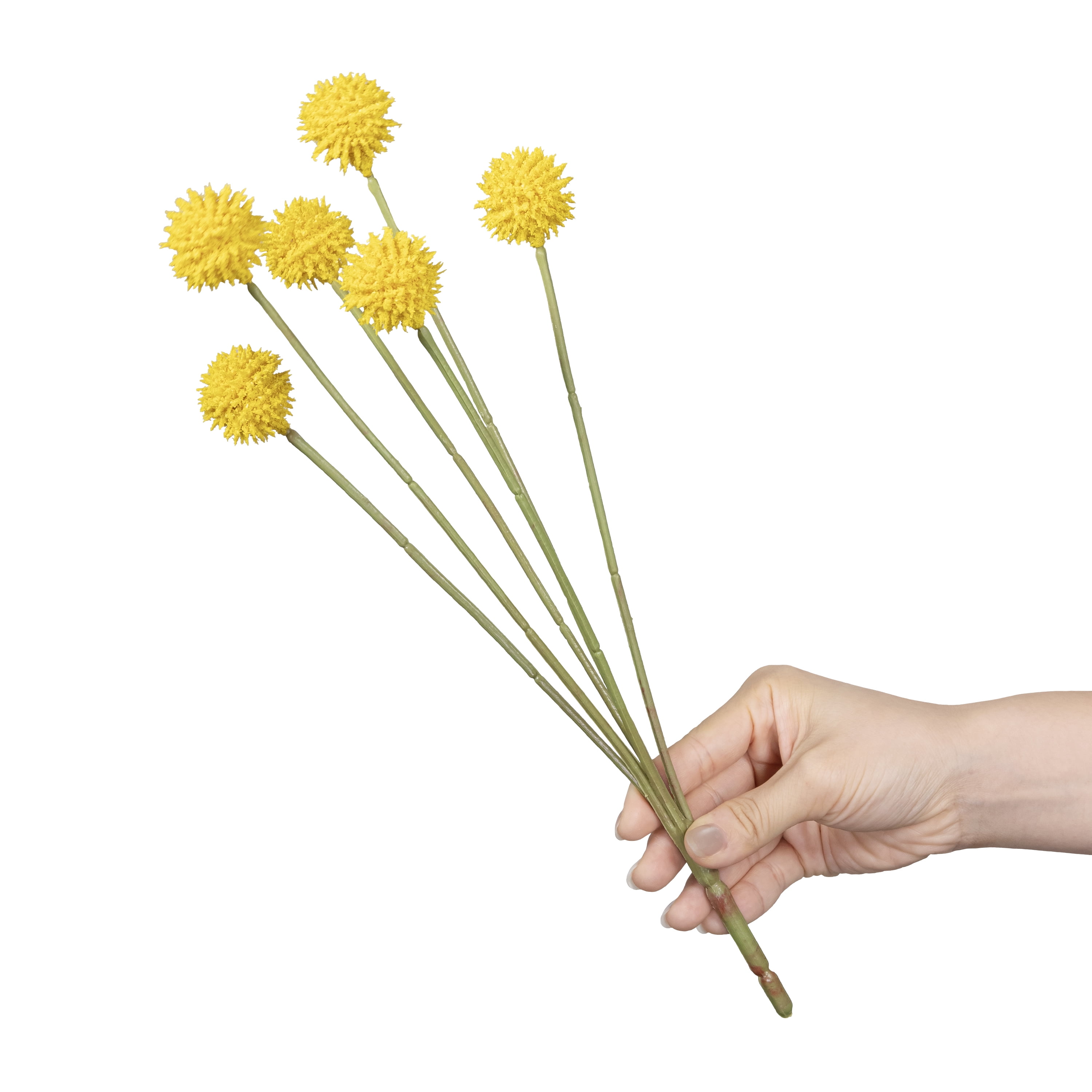 (4 pack) 14-inch Artificial Yellow 6 Heads Billy Button Pick, for Indoor Use, by Mainstays