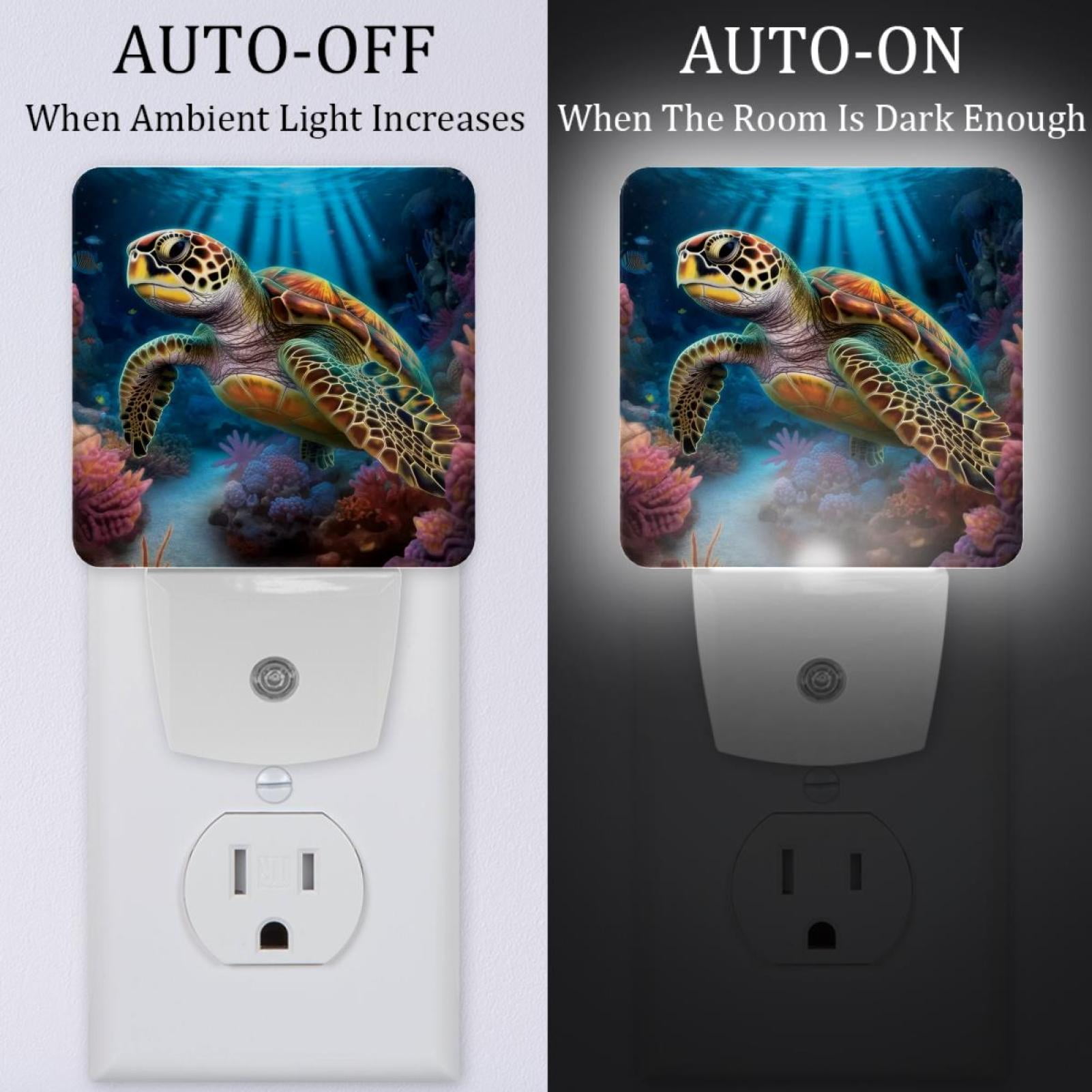 PhooArto Underwater World Sea Turtle Plug in LED Night Light Auto Sensor Dusk to Dawn Decorative Night for Bedroom, Bathroom, Kitchen, Hallway, Stairs, Baby's Room, Energy Saving
