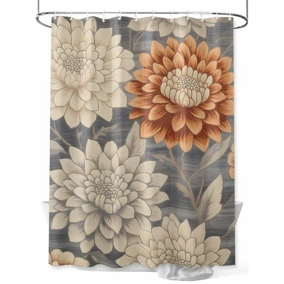 Fsddascl Burnt Orange Grey Flower Shower Curtain Set - Long 72" x 84" Washable Bathtub Curtain with 12 Hooks, Botanical Spring Floral Waterproof Fabric Stall Shower Curtains for Bathroom/Bathtub