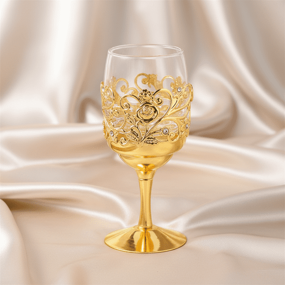 Medieval Style Wine Glasses, Royal Embossed Stemmed Wine Glass Goblet Golden Beverage Cups for Wedding Party Tumbler Ornaments