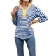 thumbnail image 1 of Sudadera de Rayas de Gran Tamaño para Mujer, Camisa de Larga de Algodón, Corte Holgado, Estilo Henley Azul y S, 1 of 10