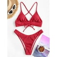 thumbnail image 3 of ZAFUL Women Swimsuit Cinched Ribbed Lace Up Brazilian Bikini Swimwear Red L, 3 of 6