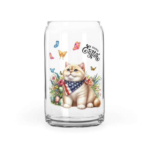 British Shorthair Celebrates Spring and Happy Easter 16oz Glass Cup Mug Cat Lover Kitten Owner Gifts Glass Can - 02001