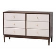 thumbnail image 1 of Baxton Studio Nikolai Commode à 6 Tiroirs en Tissu Beige et Bois Brun Wengé, 1 of 10