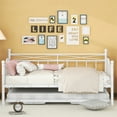 thumbnail image 2 of Twin Size Day Bed with Twin Size Adjustable Trundle, Twin Size Metal Bed Frame, Trundle Bed with Portable Folding Trundle, Daybed with Trundle for Adults Boys and Girls, White, 2 of 9
