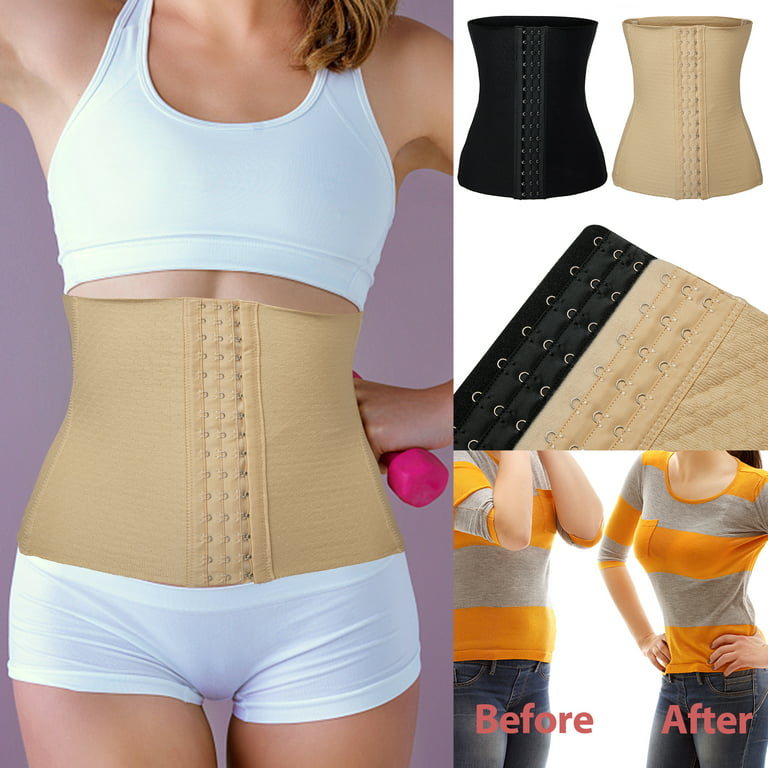Women's Waist Trainer Corset for Everyday Wear Steel Boned Tummy Control  Body Shaper with Adjustable Hooks (M, Beige) : : Fashion