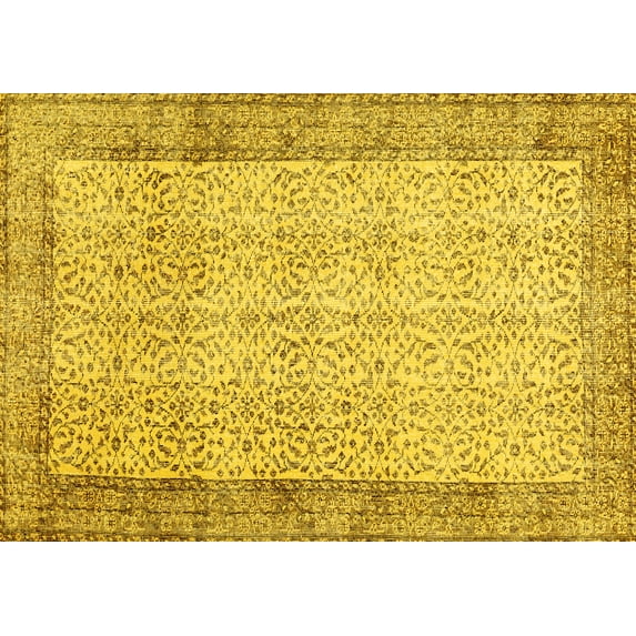 Ahgly Company Machine Washable Indoor Rectangle Abstract Yellow Contemporary Area Rugs, 8' x 10'