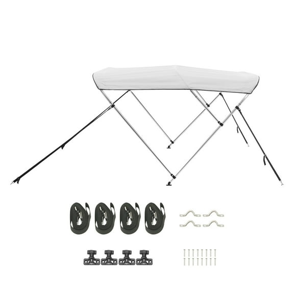 KFFKFF 3 Bow Marine Bimini Covers, 600D Polyester Material with Aluminum Alloy Structure, Resistant to Water & Sunlight, Marine Canopy with Storage Pouch, 2 Stabilizing Poles, 4 Fastening Straps