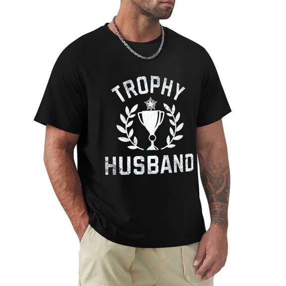 Trophy Husband Men's Cotton HD Print Short Sleeve T-Shirt Crew Neck Top Black L
