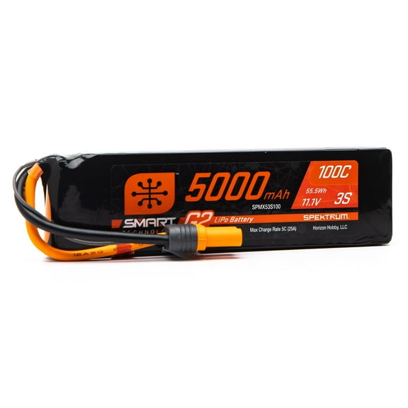 Spektrum Accessories 5000mAh 3S 11.1V Smart G2 Soft Case LiPo 100C IC5 SPMX53S100 Car Batteries & Accessories