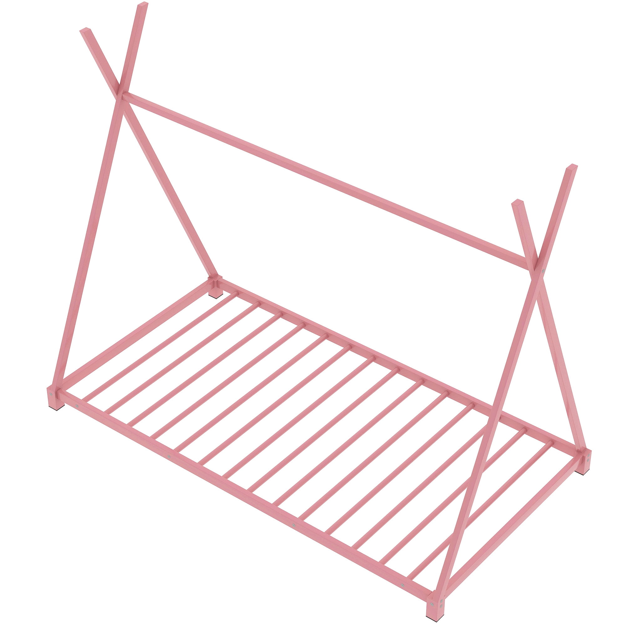 Yoneston Kids Wood Twin Size Platform Bed, Canopy Tent Bed for Living Room Bedroom, Pink