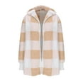thumbnail image 3 of Womens Plaid Shirts Jacket Beige New Hooded Long Sleeved Loose Cardigan Coat Outwear 3XL, 3 of 5