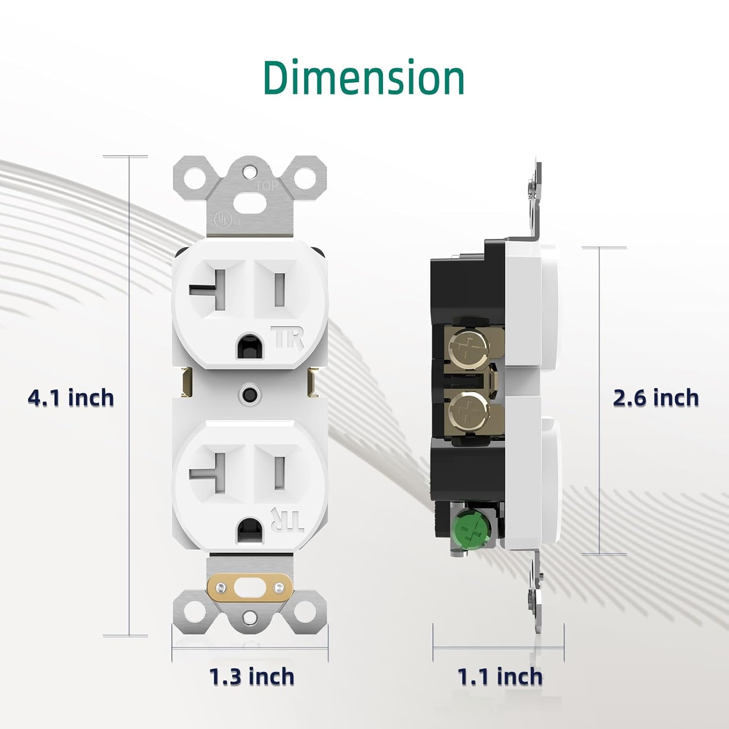 20Amp Electrical Wall Outlet, 125V Duplex Receptacle White Outlet, Standard Residential Grade, Tamper-Resistant, 2-Pole 3-Wire, Self-Grounding, Child Proof, UL Listed, Push & Side Wire, 10 Pack