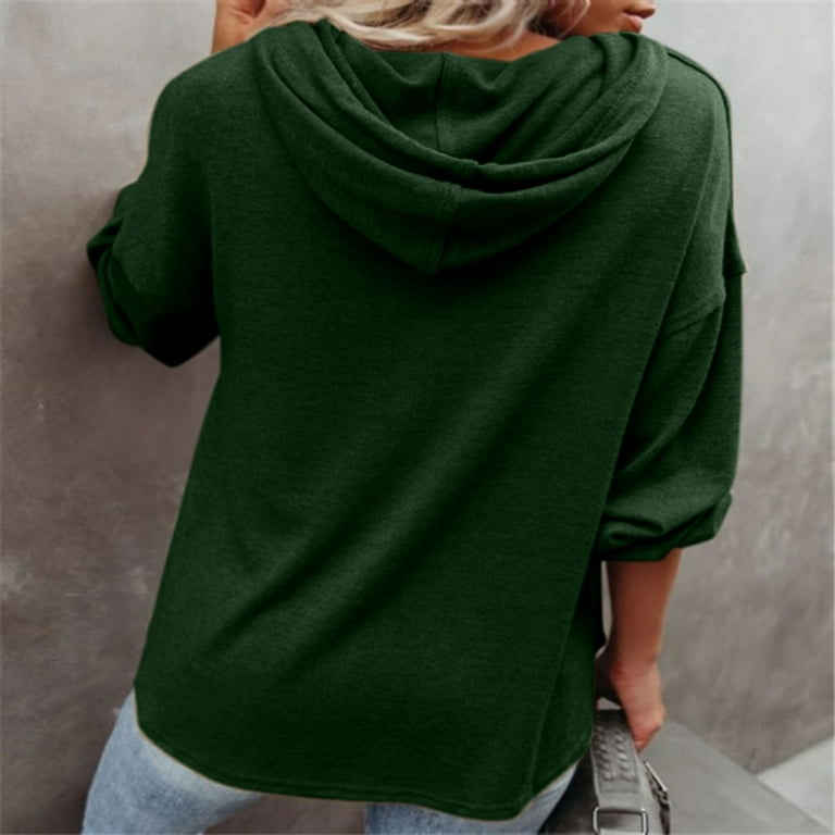 HAPIMO Hoodie Fashion Tops Casual Button Down Drawstring Tee