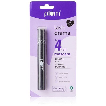 Plum Lash Drama 1-4-All Mascara | Length + Curl + Volume + Definition | 100% Vegan & Cruelty Free | 01 Black
