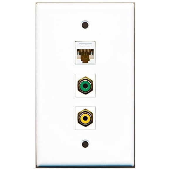 RiteAV - 1 Port RCA Yellow and 1 Port RCA Green and 1 Port Cat6 Ethernet White Wall Plate