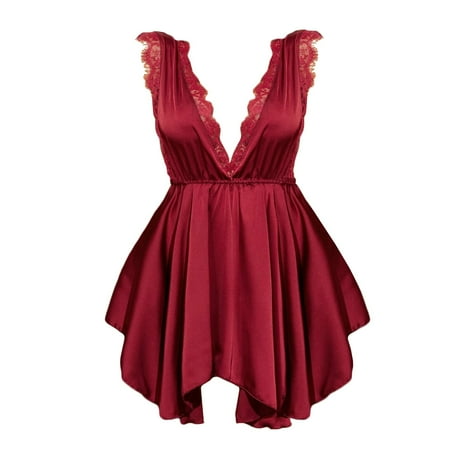 

For Womens Doll Underwear Set Lace Deep V Halter Irregular Underwear Waist Dress