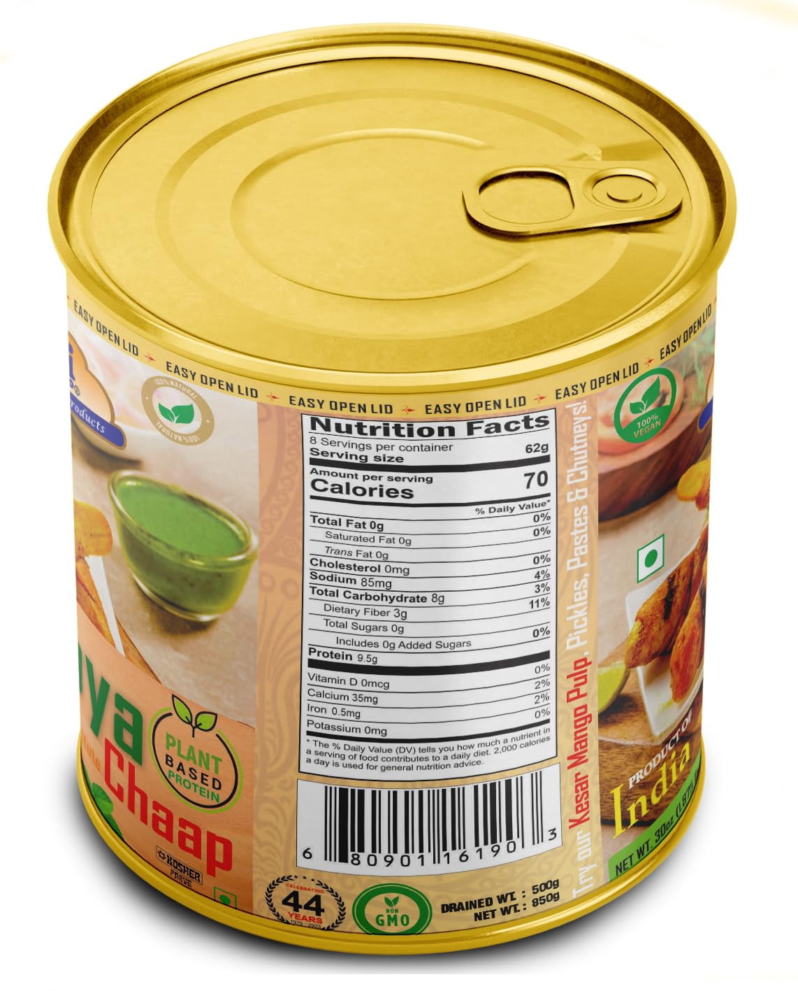 Rani Soya Chaap (Plant Based Protein) 30oz (1.875lbs) 850g, Pack of 6 ~ Easy Open Lid | All Natural | Vegan | No Colors | NON-GMO | Kosher | Indian Origin | Soy Based Meat Substitute