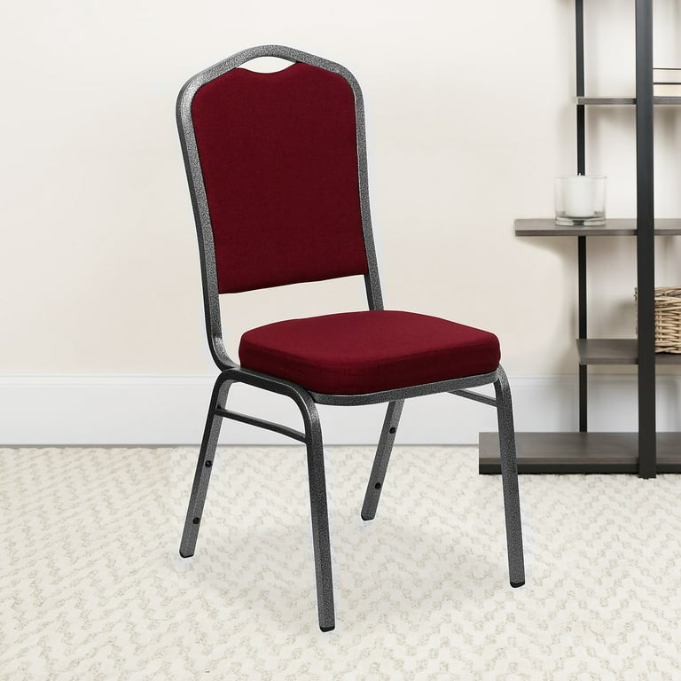 Flash Furniture 4 Pack HERCULES Series Crown Back Stacking Banquet Chair in  Burgundy Fabric - Silver Vein Frame