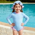 thumbnail image 5 of Toddler Little Girl Bathing Suits Striped One Piece Swimsuit with Ruffled Sunhat Baby Swim Pool Travel Outfits (0 Months, Blue), 5 of 6