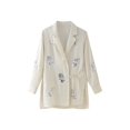 thumbnail image 5 of HH TRAF Chaqueta de traje con solapa texturizada de satén de seda con cordones y lentejuelas a la moda para mujer Blusa elegante de manga larga con abertura en el dobladillo formal para mujer, 5 of 5