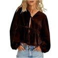 thumbnail image 2 of Kinrui Womens Tie Front Velvet Tops Long Sleeve Peplum Babydoll Dress Shirt Loose Fit Evening Party Velour Blouses Brown,XXL, 2 of 7