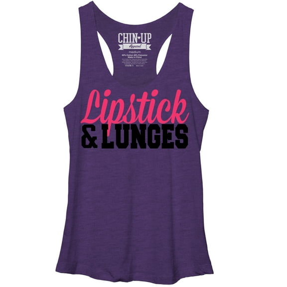 Women's CHIN UP Lipstick and Lunges  Racerback Tank Top Purple Heather Large