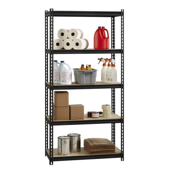 Pemberly Row Riveted Metal Shelving 5-Shelf Unit 18D x 36W x 72H in Black