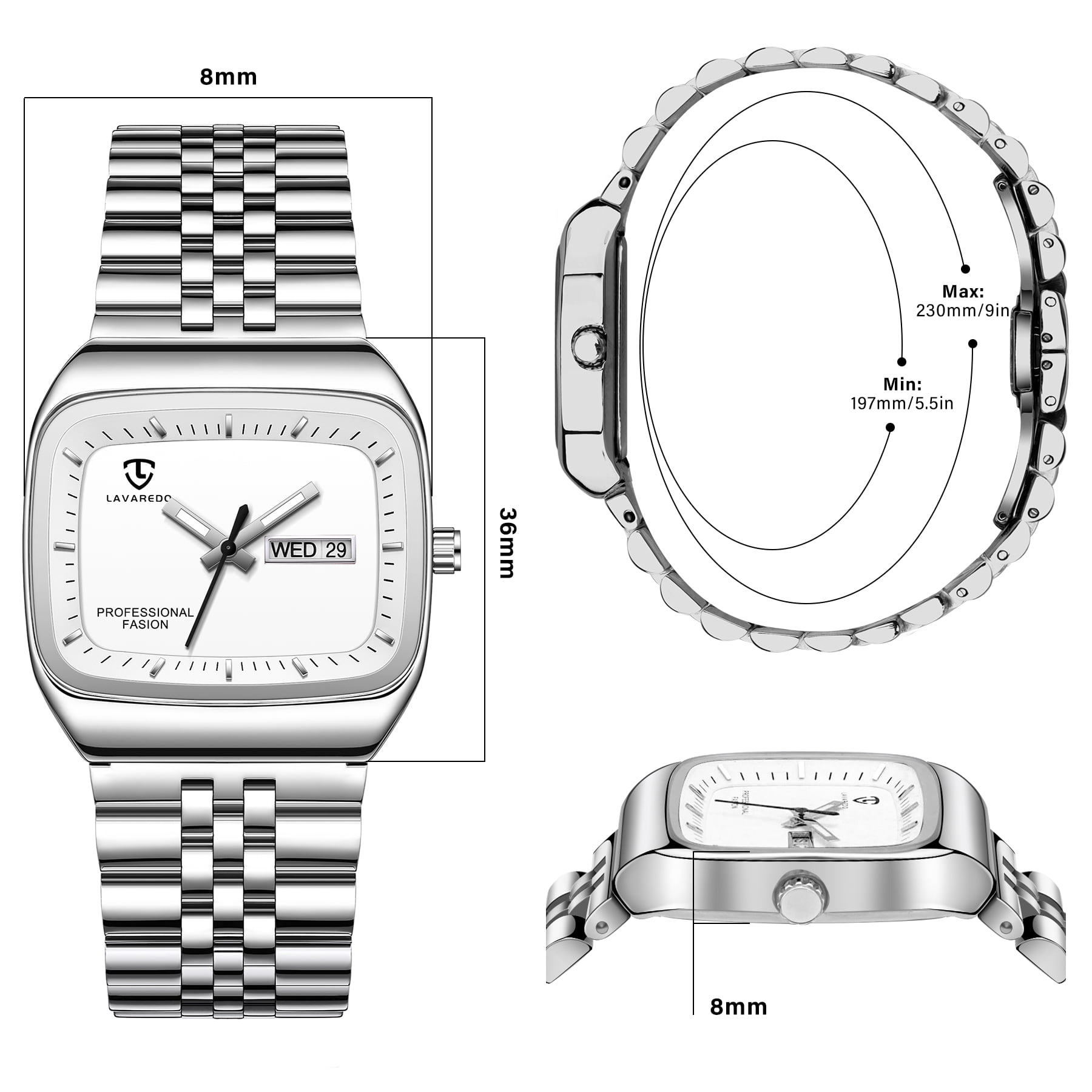 Watch for Men Luxury Casual Man Watches Waterproof Quartz Watch with Stainless Steel Strap,Rectangular Dial, Luminous Hands Birthday Gift for Men