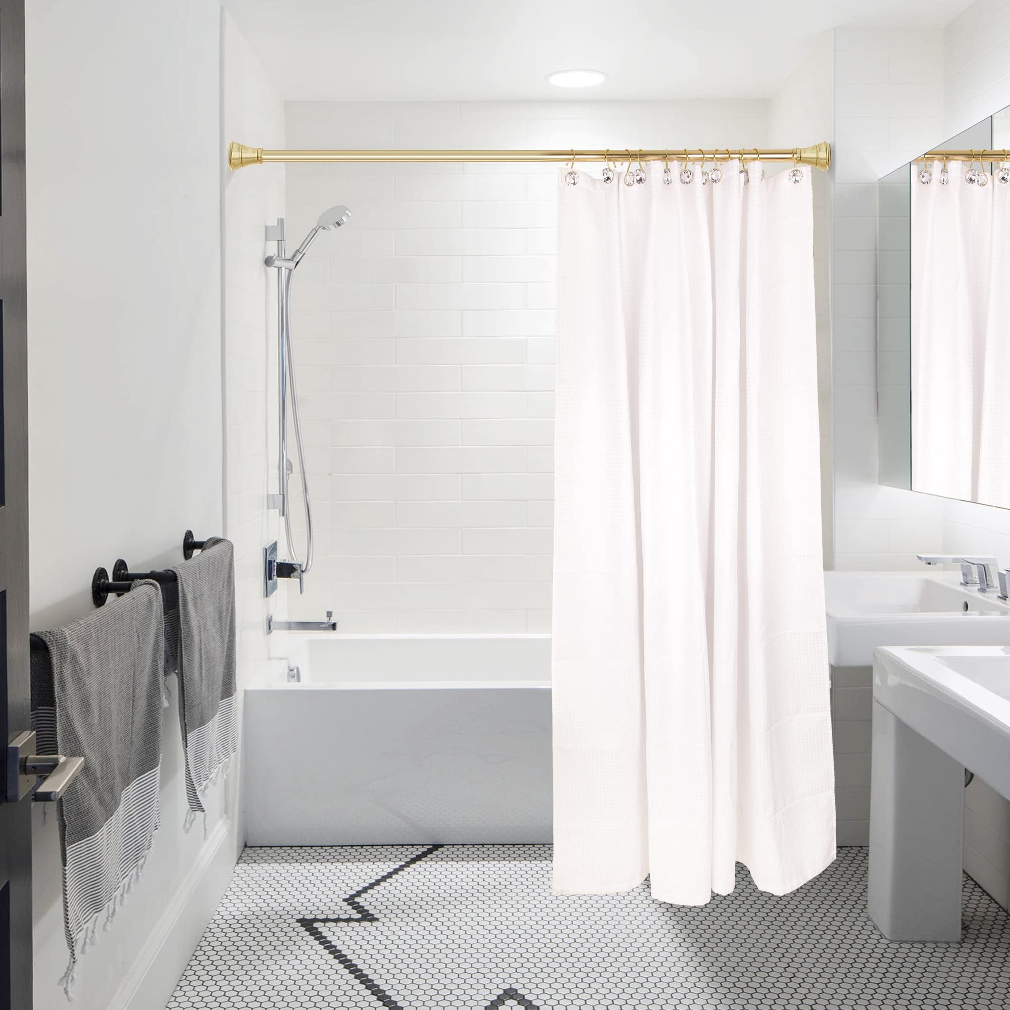 Utopia Alley Shower Hooks - Shower Curtain Rings for Bathroom - Rust Resistant Shower Curtain Hooks for Shower Curtain or Liner - Shower Curtain Rings with Crystal Design - Set of 12, Gold