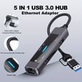 thumbnail image 2 of JUNWELL USB 3.0 To Ethernet Adapter  5 In 1 Multi-port Hub With Gigabit RJ45 And Type-C Power Port  LAN Network Adapter Compatible With Laptop PC For MacBook Mac Mini Surface XPS For Wind, 2 of 7