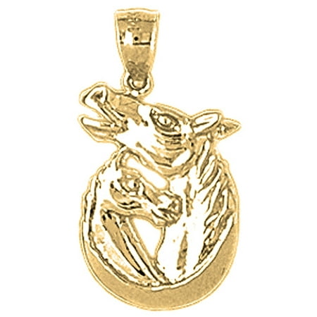 18K Yellow Gold Horseshoe With Horses Pendant - 23 mm
