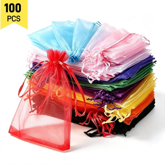 BTEPSGA 100PCS Organza Bags 4x6 Inches with Drawstring, Jewelry Pouches Wedding Party Christmas Favor Gift Bags (Mixed Color)