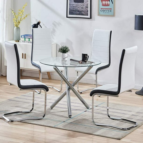 5pcs Modern Round Dining Table Set, Tall Round Dining Room Table Set