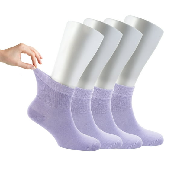 Cosyfeel Diabetic Socks Women Loose Diabetic Ankle Socks Bamboo Socks for Womens Seamless Toe and Non-Binding Top, 4 Pairs Diabetics Neuropathy Socks for Women (Lilac, Large)