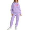 thumbnail image 2 of HOWPAY Sweatsuits Women 2 Piece Outfit Bow Printed Valentines Long Sleeve Hoodies Pullover and Jogger Sweatpants Tracksuits Casual Soft Comfy Lounge Sets Purple XL, 2 of 4