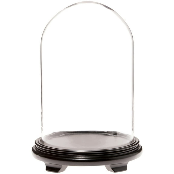 Plymor 9.75" x 15" Glass Display Dome Cloche (Black Wood Veneer Footed Base)